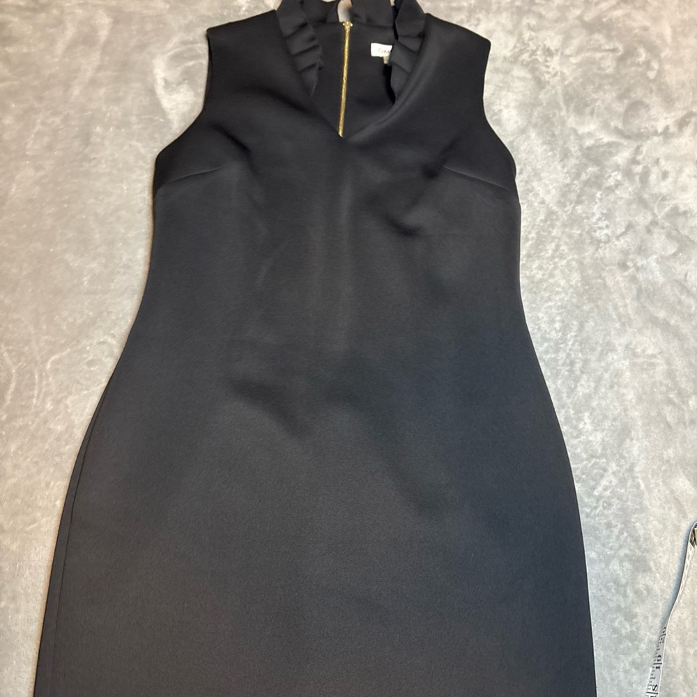 Calvin Klein size 12P ruffle neck Elegant Black Sleeveless Dress